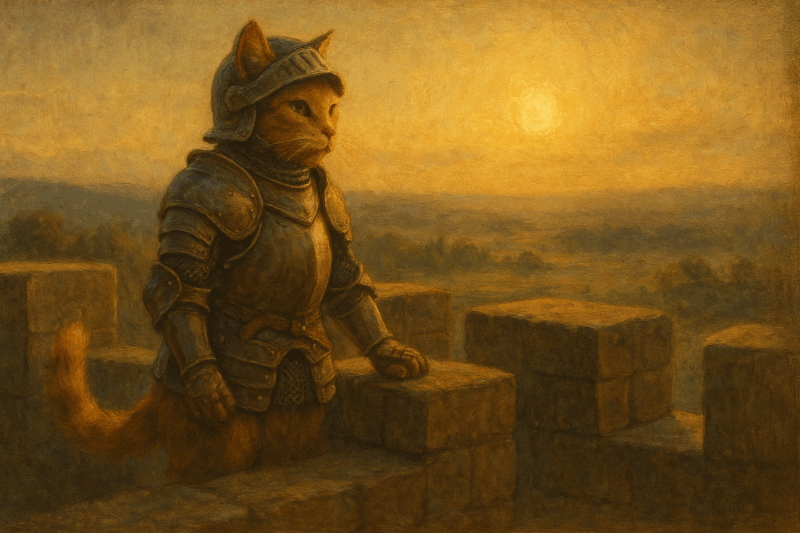 Katze im Ritterkostüm