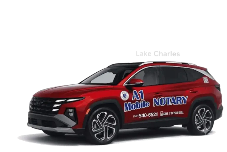 About A1 Mobile Notary in Lake Charles, LA 1 Red A1 Mobile Notary company vehicle parked in Lake Charles, LA.