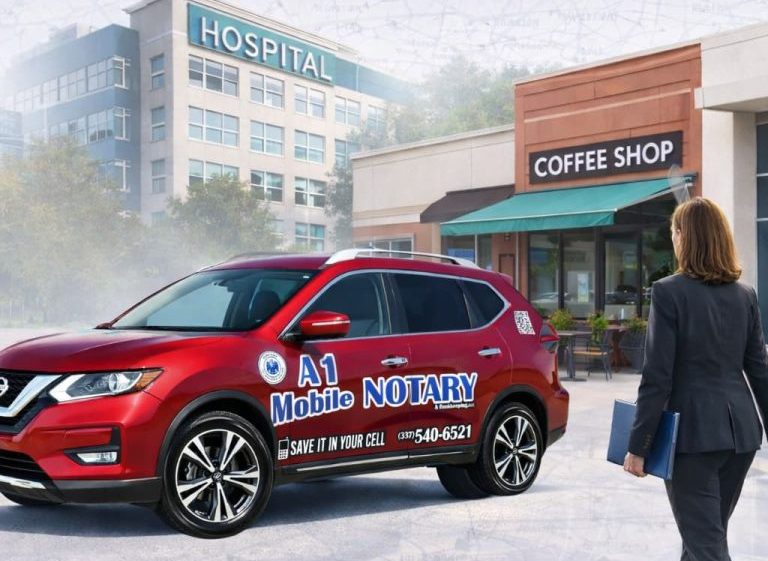 A1 Mobile Notary Lake Charles LA Vehicle at coffee shop hero