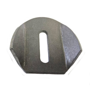 High-strength industrial metal component with a central elongated hole for machinery use.