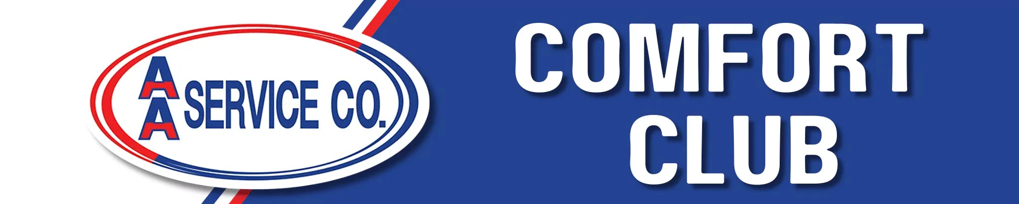 Logo Of Aa Service Co. On The Left With Large White Text On A Blue Background Reading &Quot;Comfort Club&Quot; On The Right.