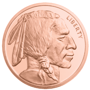 Copper coin featuring native american profile and "liberty" inscription.
