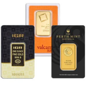 Gold bullion bar in protective case, high purity. 9999 fine gold, ideal for investment.