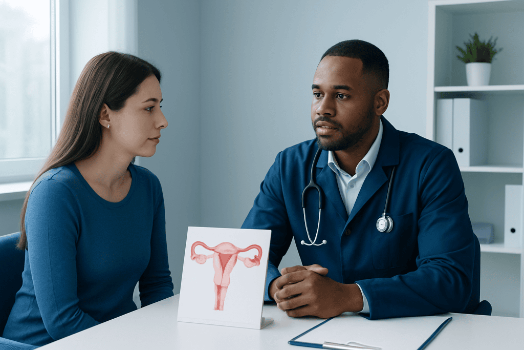Doctor consulting with a patient about female reproductive health.