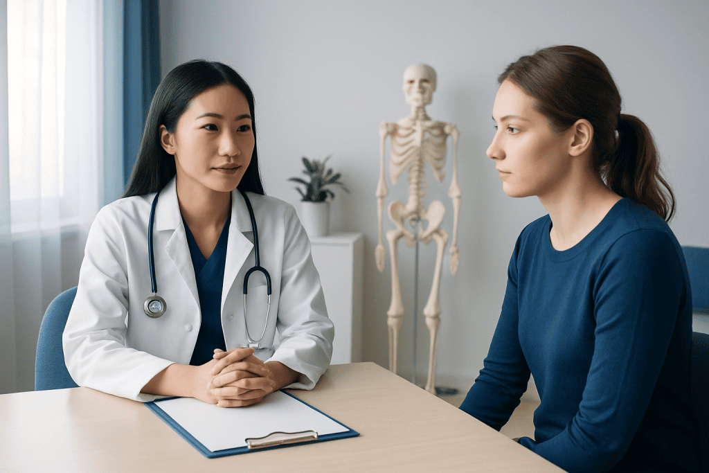 Doctor consulting with patient in a medical office setting.