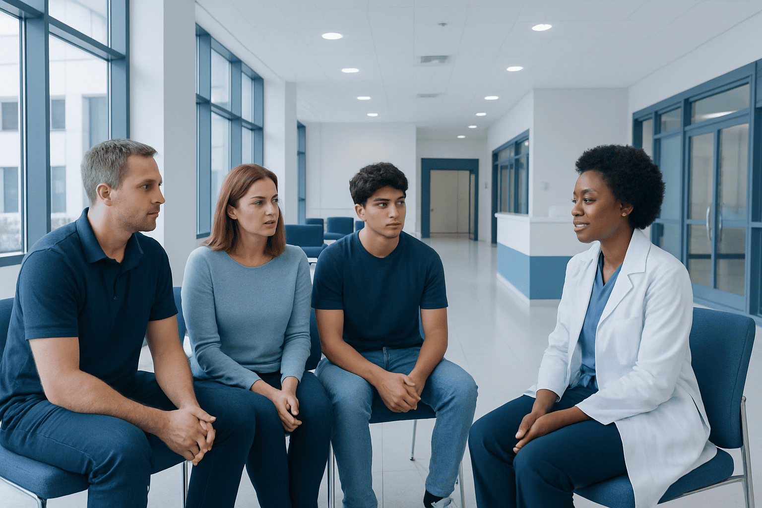 Family therapy session at Acibadem Hospitals Group for addiction recovery.
