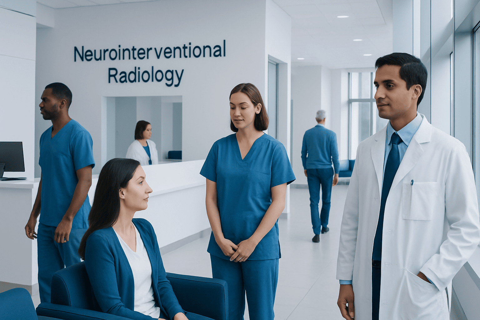 Medical team discussing neurointerventional radiology procedures at Acibadem Hospitals.