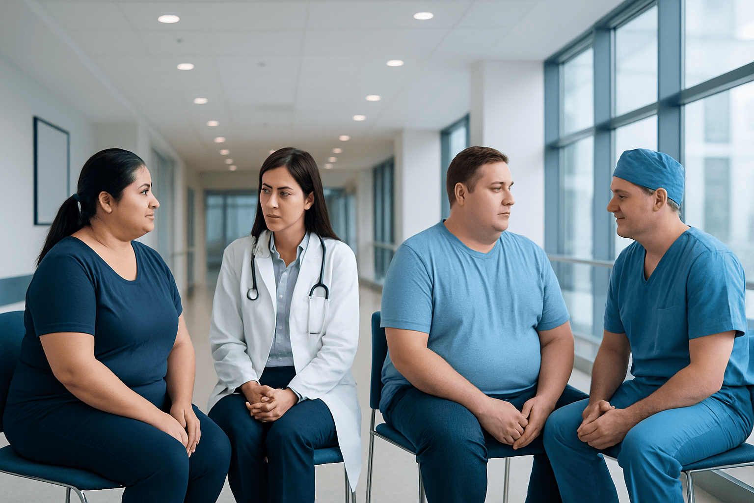 Medical consultation with healthcare professionals discussing weight loss options.