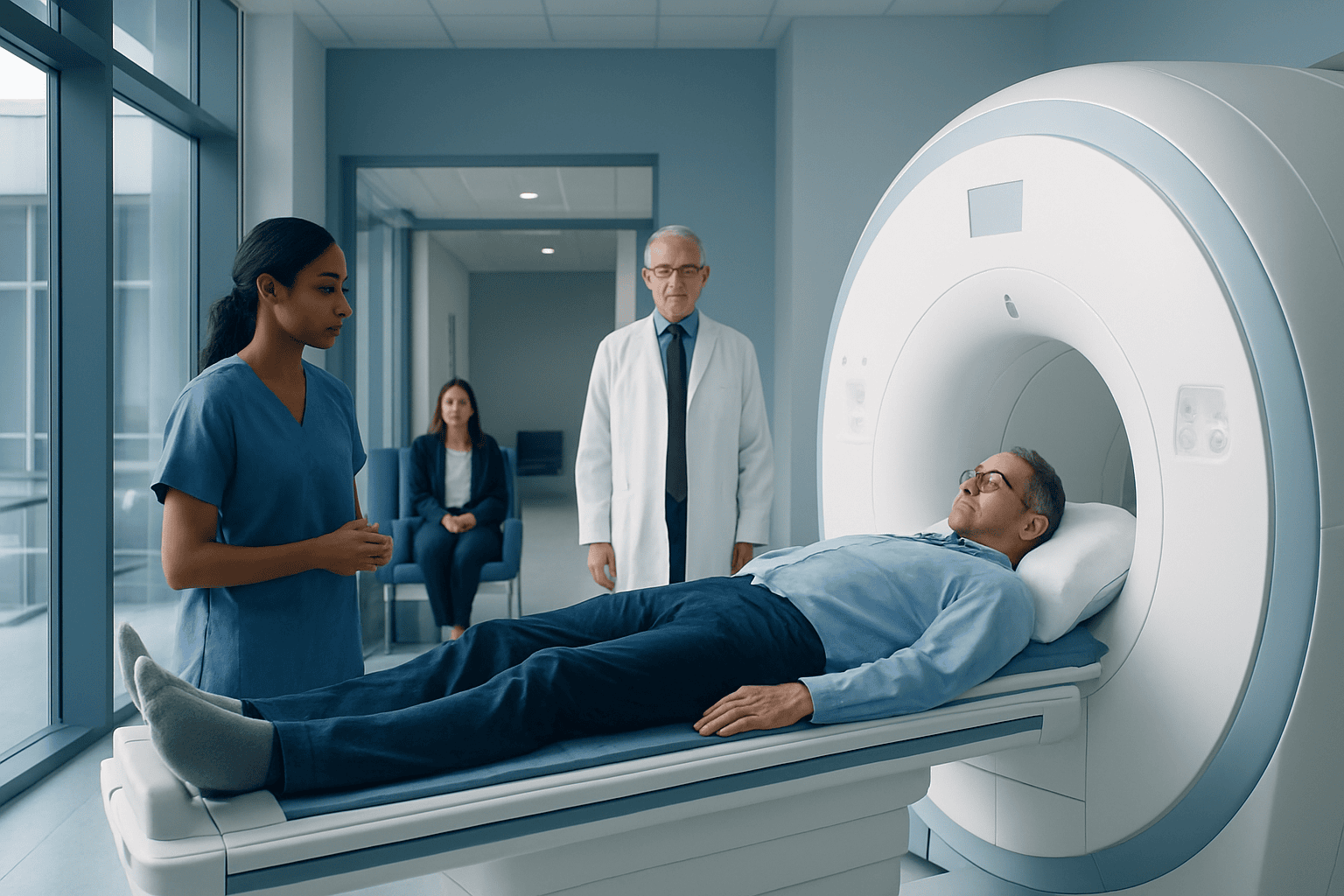 Patient undergoing MRI scan in a modern hospital setting.