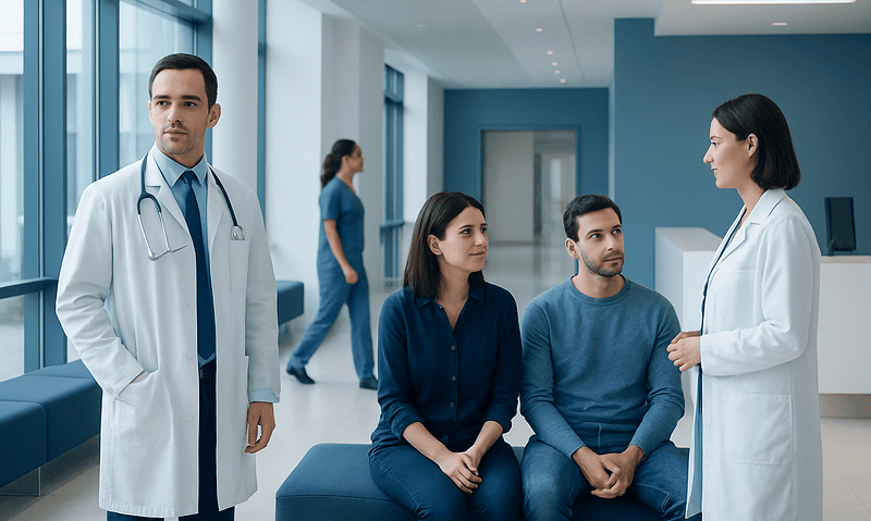 Medical consultation at Acibadem Hospital with doctors and patients.