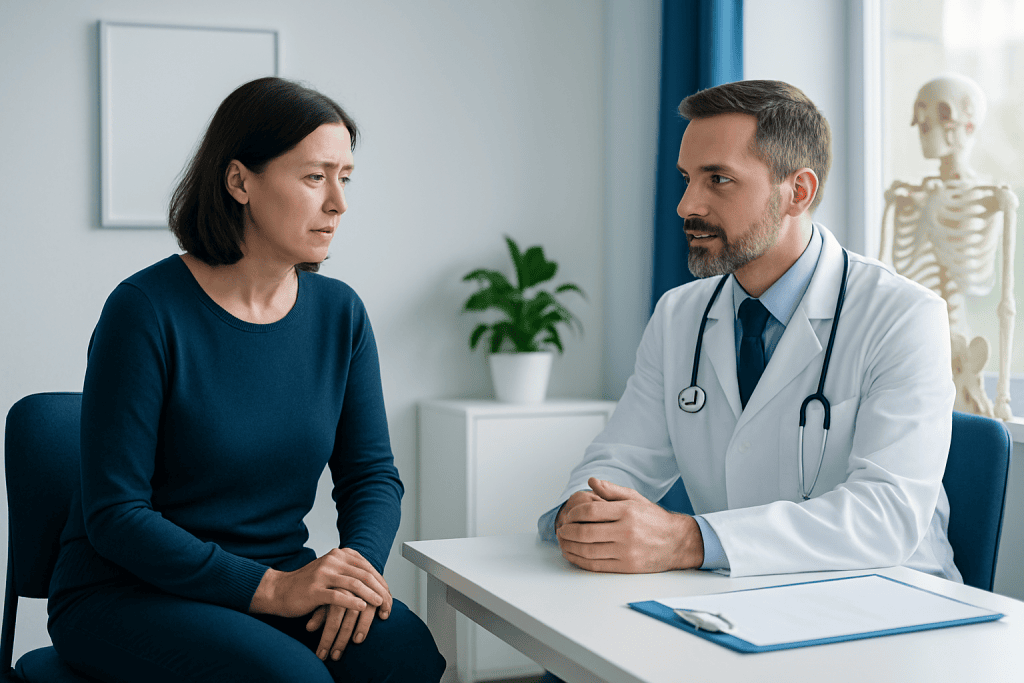 Doctor consulting with a female patient in a medical office.
