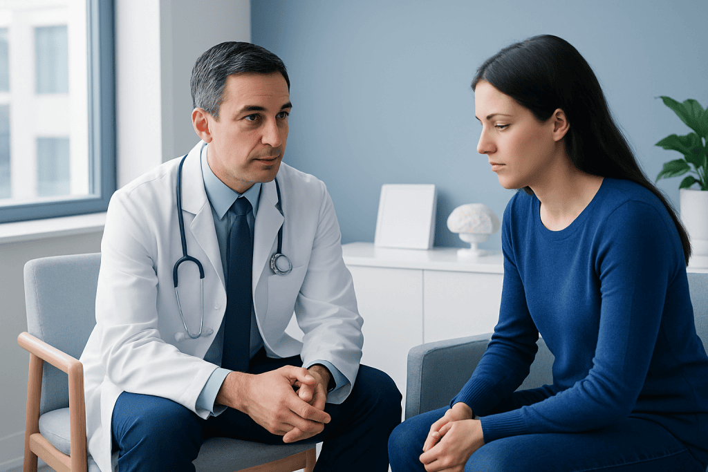Doctor consulting with a patient in a medical office setting.