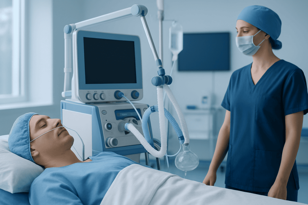 Patient undergoing lung surgery with medical staff monitoring in the operating room.
