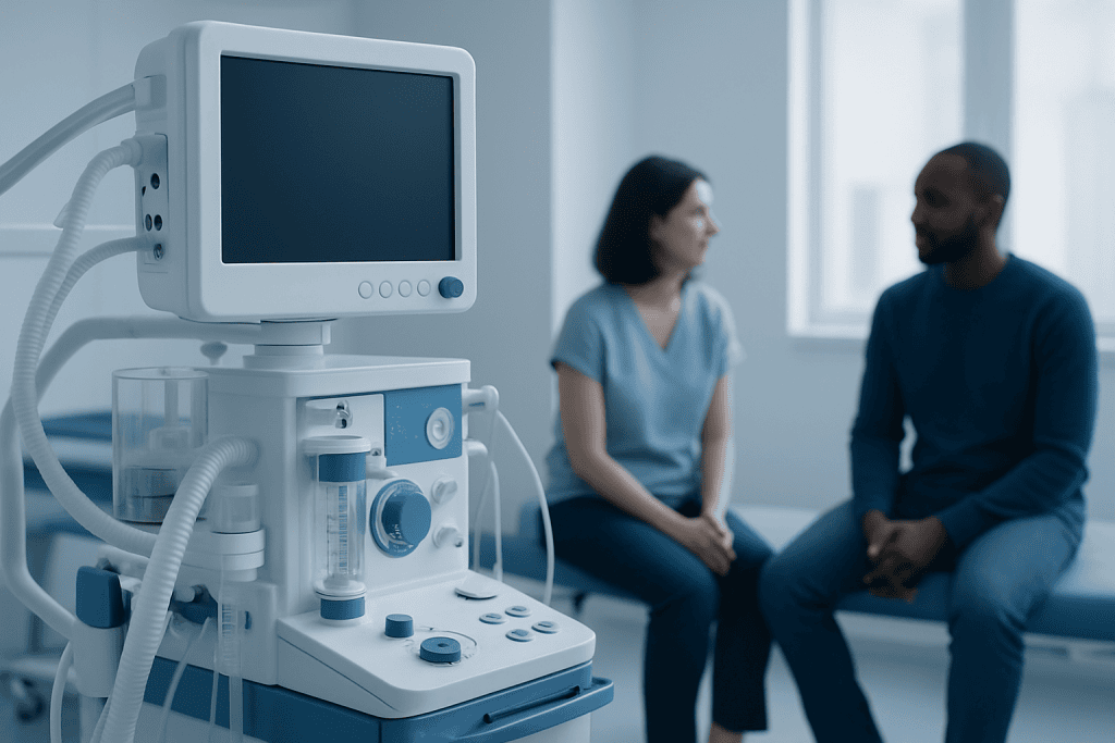 Medical consultation with a patient and doctor in a hospital room.