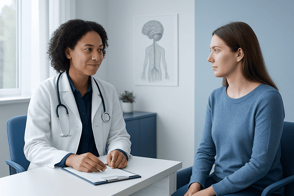 Doctor consulting with a patient in a medical office setting.