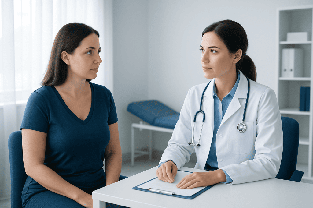Doctor consulting with a patient in a medical office setting.