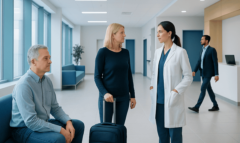 Patient consulting with doctor at Acibadem Hospital in Turkey.