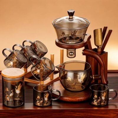 Alternative view of Smart Magnetic Tea Set: Effortless Auto-Brewing with Golden Crane Design