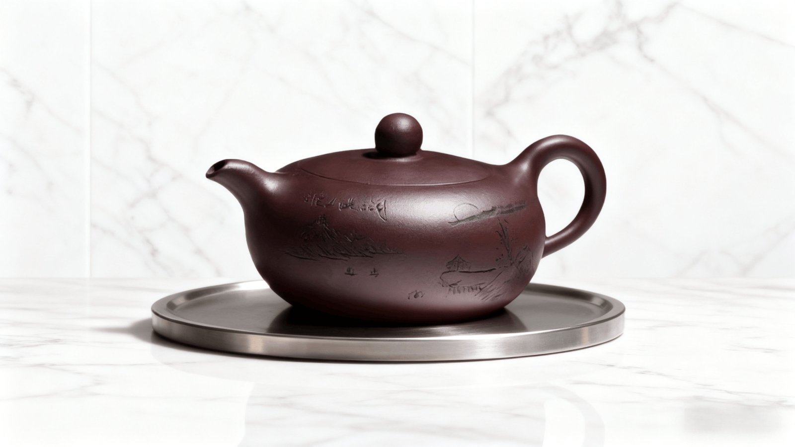 Shanshui flat jade teapot