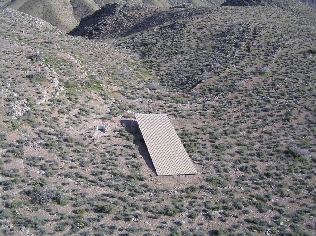 Aerial view of desert landscape in Mesa, AZ with wildlife conservation facility for bighorn sheep.