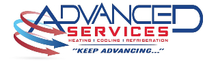 Logo with the text "Advanced Services" and "Heating | Cooling | Refrigeration" in red and blue. Slogan "Keep Advancing..." below. Arrows form a circular motion on the left.