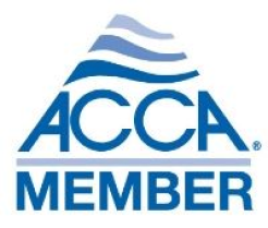 The ACCA Member logo showcases a blue triangular design with wave-like stripes above the letters "ACCA" and the word "MEMBER" below, symbolizing the advanced services offered to distinguished members.