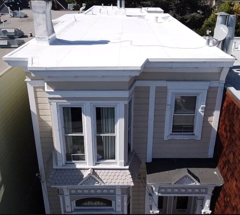 New white roofing on historic house in San Francisco CA.