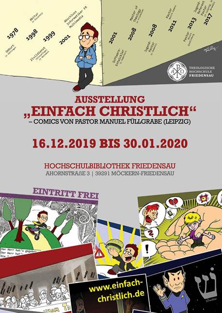 1. Ausstellung Einfach Christlich Comics von Pastor Manuel Füllgrabe in Friedensau, Ostdeutschland, vom 16.12.2019 bis 30.01.2020, kostenlose Eintritt, christliche Kunst und Comics.