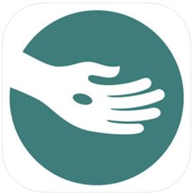 Ein handförmiges Symbol auf grünem Hintergrund, das Händeschütteln oder Unterstützung darstellt.