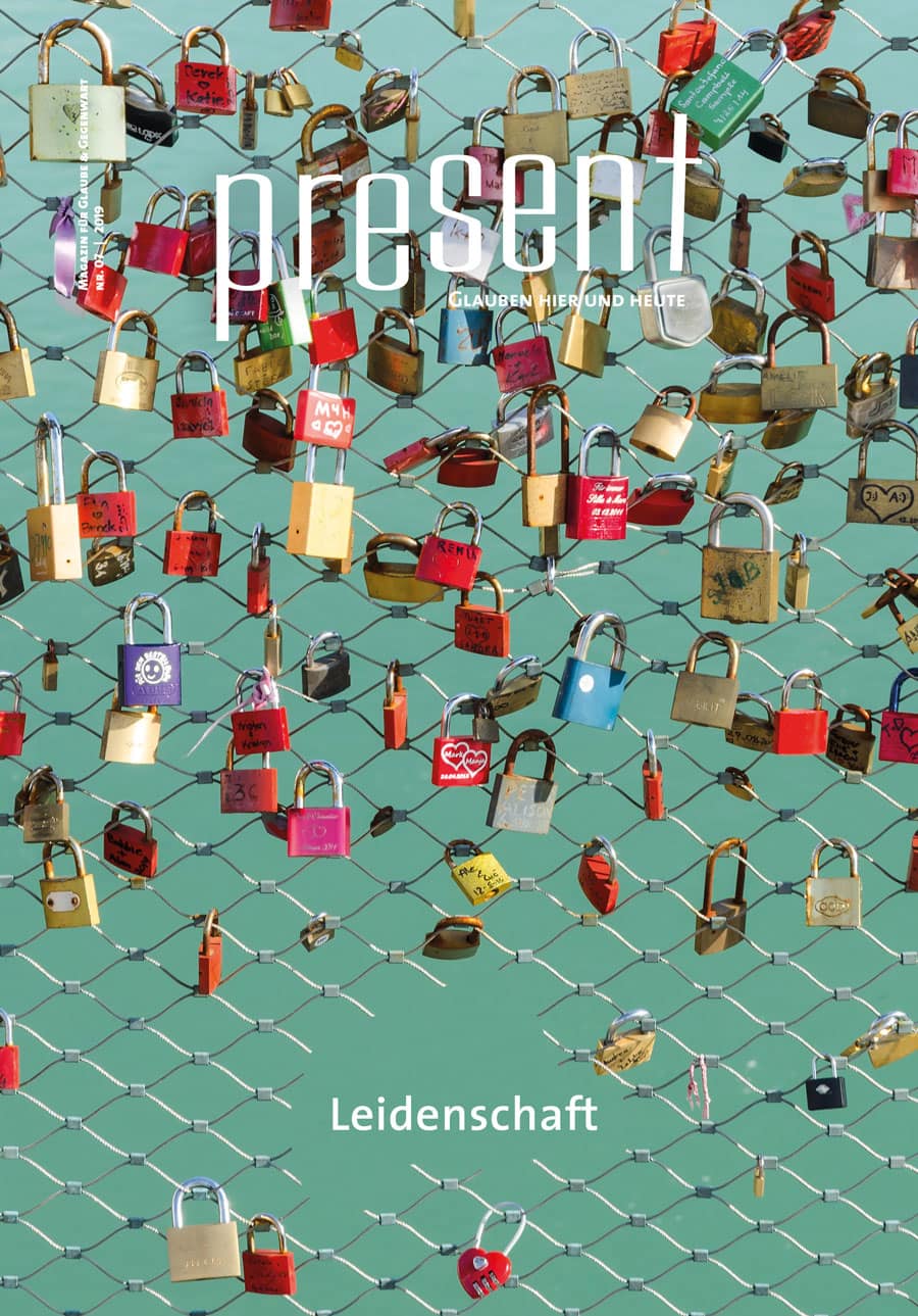 Schloss-Kettenzaun mit bunten Vorhängeschlössern symbolisiert Leidenschaft und Hingabe, passend zum Thema Leidenschaft in Glauben, Gemeinschaft und Liebe, ideal für christliche Literatur und inspirierende Geschenkideen.