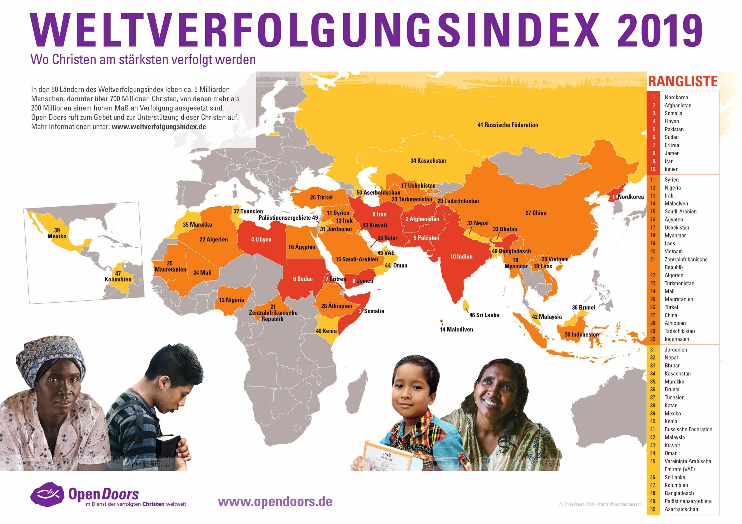 Menschenrechtsförderung weltweit, Christenverfolgung, Open Doors, Weltverfolgungsindex 2019, Verfolgung von Christen, Christen weltweit, Religionsfreiheit, Christen unter Druck, Christen im Nahen Osten, Christen in Afrika.