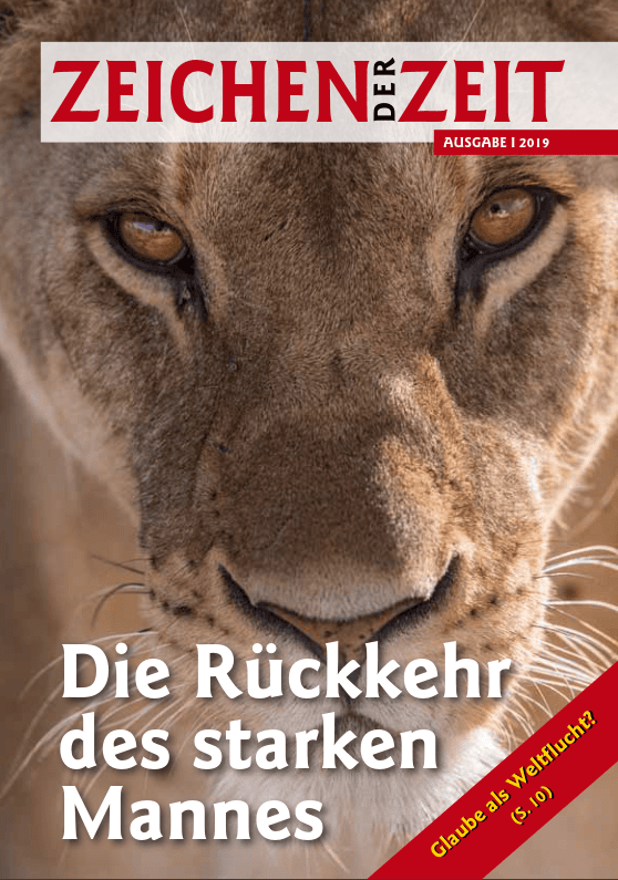 Majestätischer Löwenkopf, Wildtiere, Natur, Zeitschrift Zeichen der Zeit, Advent-Verlag, Ausgabe 2019, Stärke und Rückkehr des starken Mannes, spirituelle Botschaft, Glaubenszeugnis, biblische Inspiration, Sommer- und Winteredition.