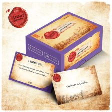 Roter Siegel mit "ANNO Dazumal", historische Spielkartenbox mit adventlichem Thema, ideal für Familienspiele zur Weihnachtszeit, vintage Design, pädagogisches Spielzeug, Advent-Verlag.