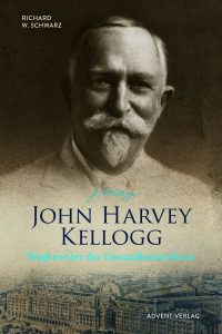 John Harvey Kellogg Buchcover, Biografie des Gesundheitsreformers, historische Abbildung im sepia Ton, medizinischer Pionier, Nahrungstherapie, Advent-Verlag, Wellness, alternative Medizin, Gesundheit, Prävention, Gesundheitsreform, medizinisches Erbe, Vitalität, Ernährung, Gesundheitsvorsorge, medizinische Innovationen, Antike, Historie der Medizin, Pionierarbeit im Gesundheitswesen, Wellness-Experte, medizinischer Fortschritt, Gesundheitsinnovation.