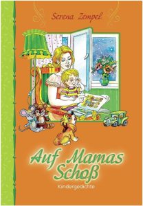 Mama liest ihrem Kind ein Kinderbuch vor, während es auf ihrem Schoß sitzt, in einem gemütlichen Zimmer mit offenen Fenster und Blick auf einen verschneiten Winterabend. Als Begleiterscheinung sind kleine Spielzeuge und Kuscheltiere sichtbar.