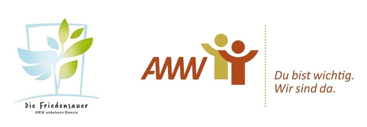 AWW ambulante Dienste Logo mit Friedenssymbol und menschlichen Figuren, Fokus auf ambulante Gesundheits- und Pflegedienste in Deutschland.