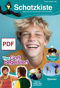Fröhlicher Junge mit blonden Haaren auf Kinderbibel-Entdeckungsheft, advent-verlag.de, Weihnachtskrippe, Spinnen, Bibel, religiöse Kinderliteratur, religiöse Bildung, christliche Kinderbücher, Weihnachtszeit, Bibelgeschichte.