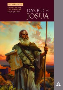Wechselndes Bild, das einen biblischen Propheten mit Laterne vor einer Altstadt unter Abendhimmel zeigt, für christliche Literatur und religiöse Bildung, passend für das Buch Josua.