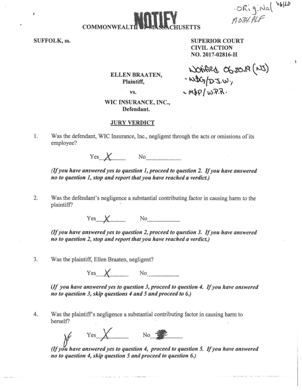 first page of jury verdict slip