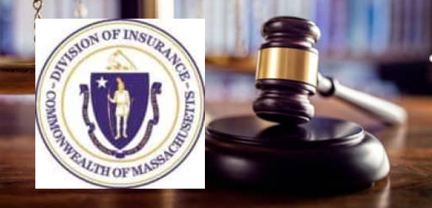 Massachusetts Division of Insurance logo with seal of Massachusetts set inside the image of a judicial gavel.