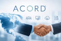 ACORD logo with business handshake and digital network icons representing collaboration and insurance data standards across P&C distribution.