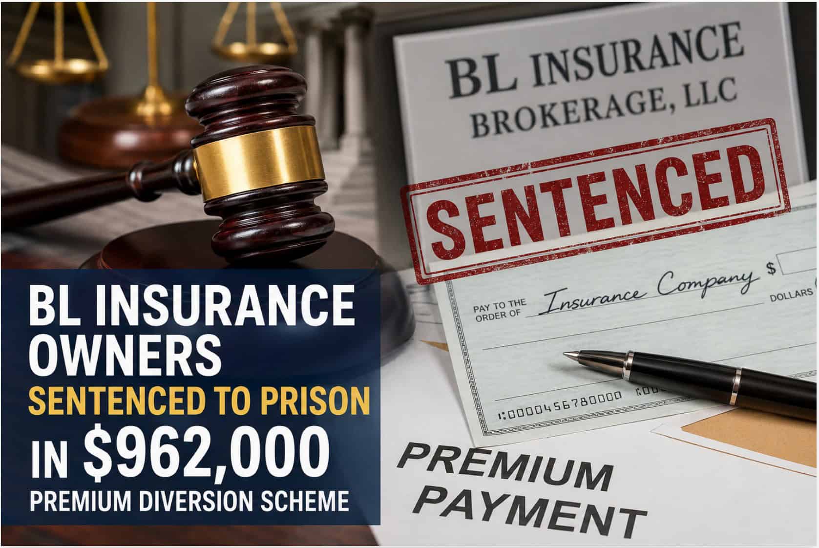 Former BL Insurance Brokerage owners Brendan and Lisa Lawler were sentenced in federal court after pleading guilty to participating in a premium diversion scheme.