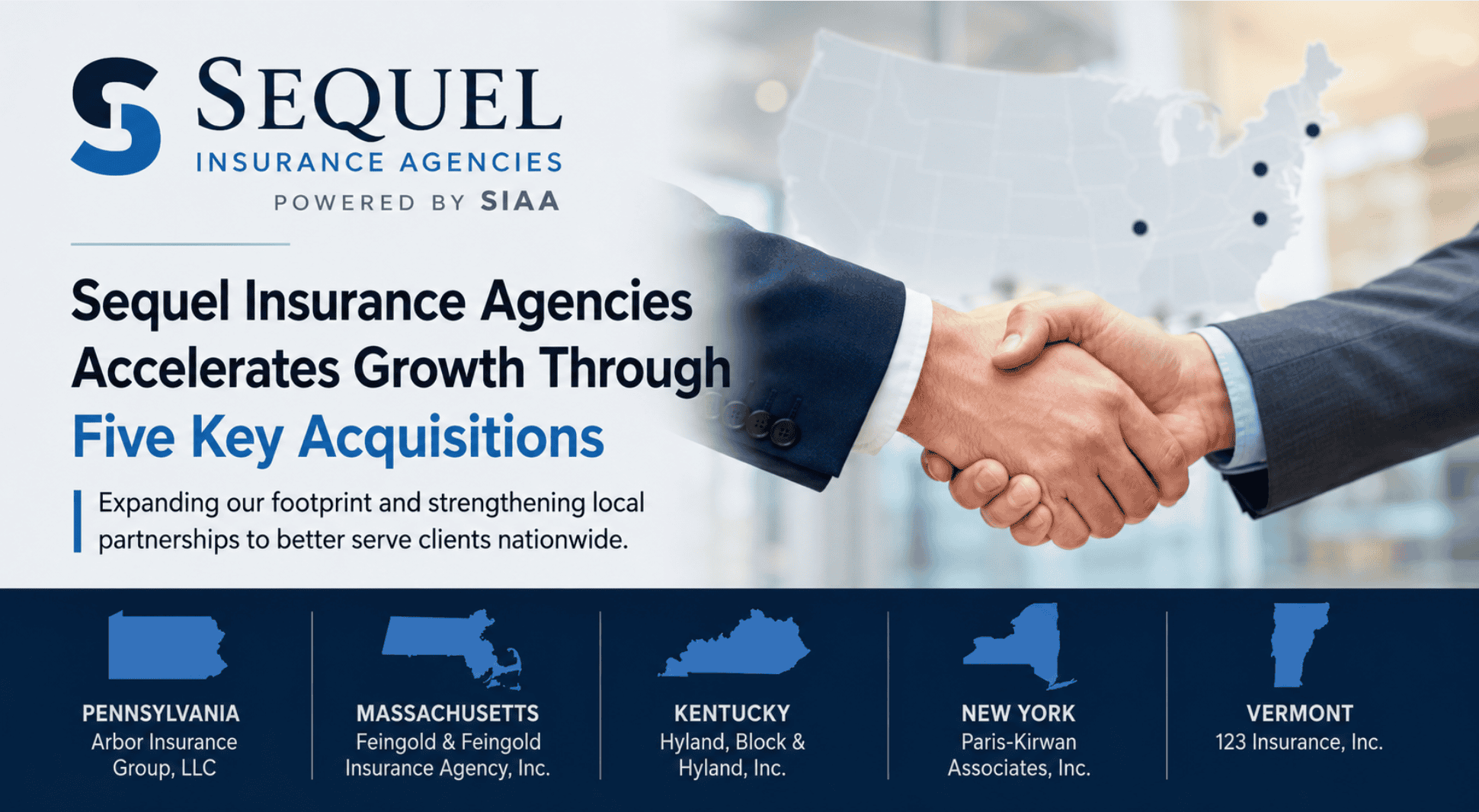 Sequel Insurance Agencies announced the acquisition of five independent insurance agencies, including Worcester-based Feingold & Feingold Insurance Agency.