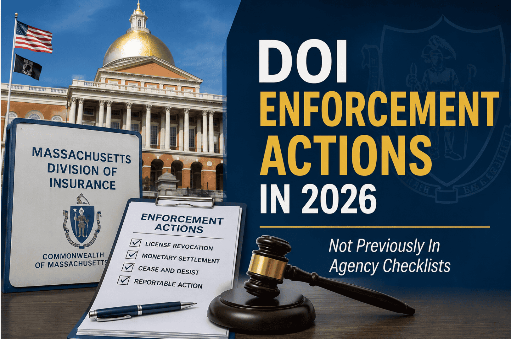 Massachusetts Division of Insurance enforcement actions involving insurance producer licensing and regulatory settlements.
