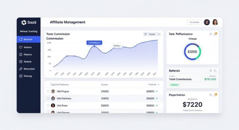 AI affiliate program tools for consultants dashboard showing affiliate tracking and commission management