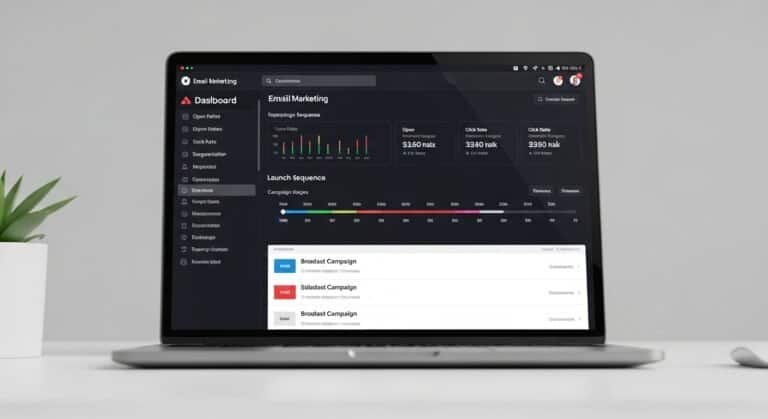 AI broadcast email tools for coaching launches showing campaign dashboard and email performance