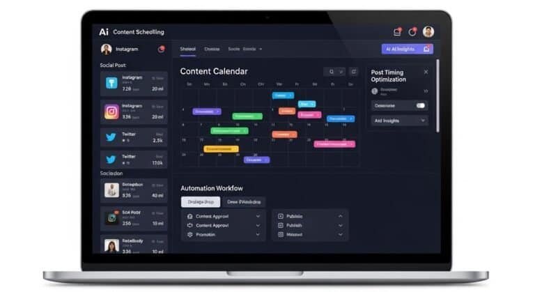 AI content scheduling tools for coaches dashboard with calendar and automated publishing