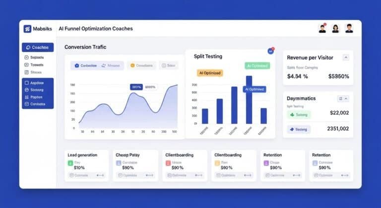 AI funnel optimization tools for coaches showing conversion tracking and funnel analytics dashboard