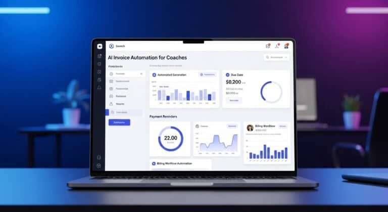 AI invoice automation tools for coaches dashboard showing invoice generation and payment reminders