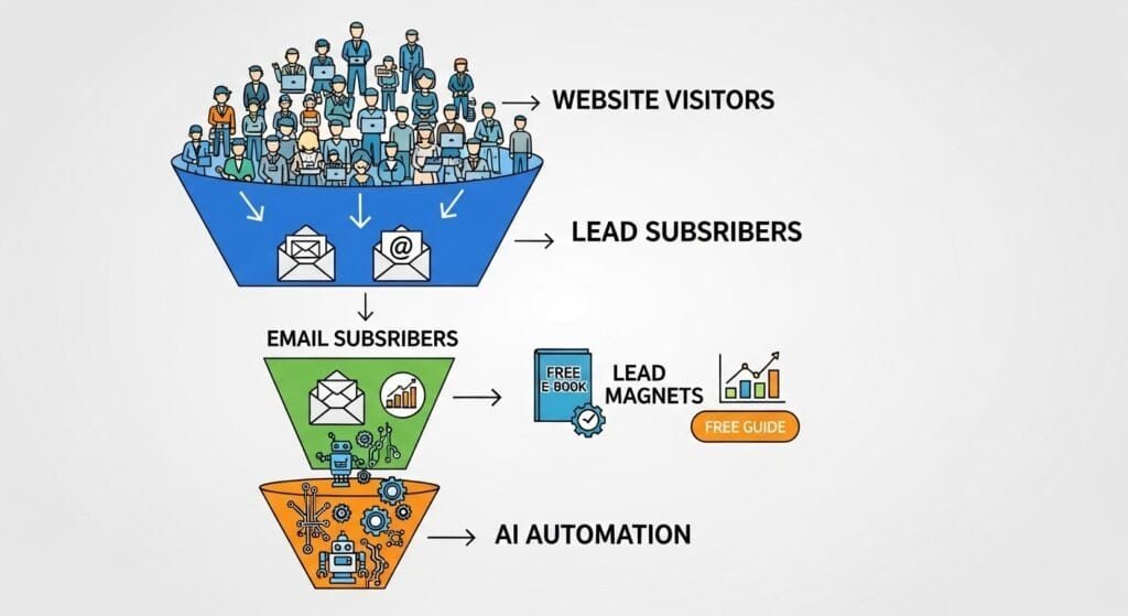 AI lead generation funnel tools converting visitors into email subscribers